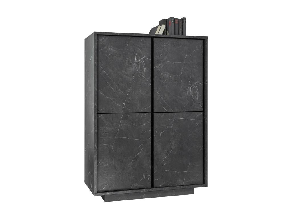 Lysvia 4-door display cabinet in black marble finish, 92x145x43 cm, MAZR79445