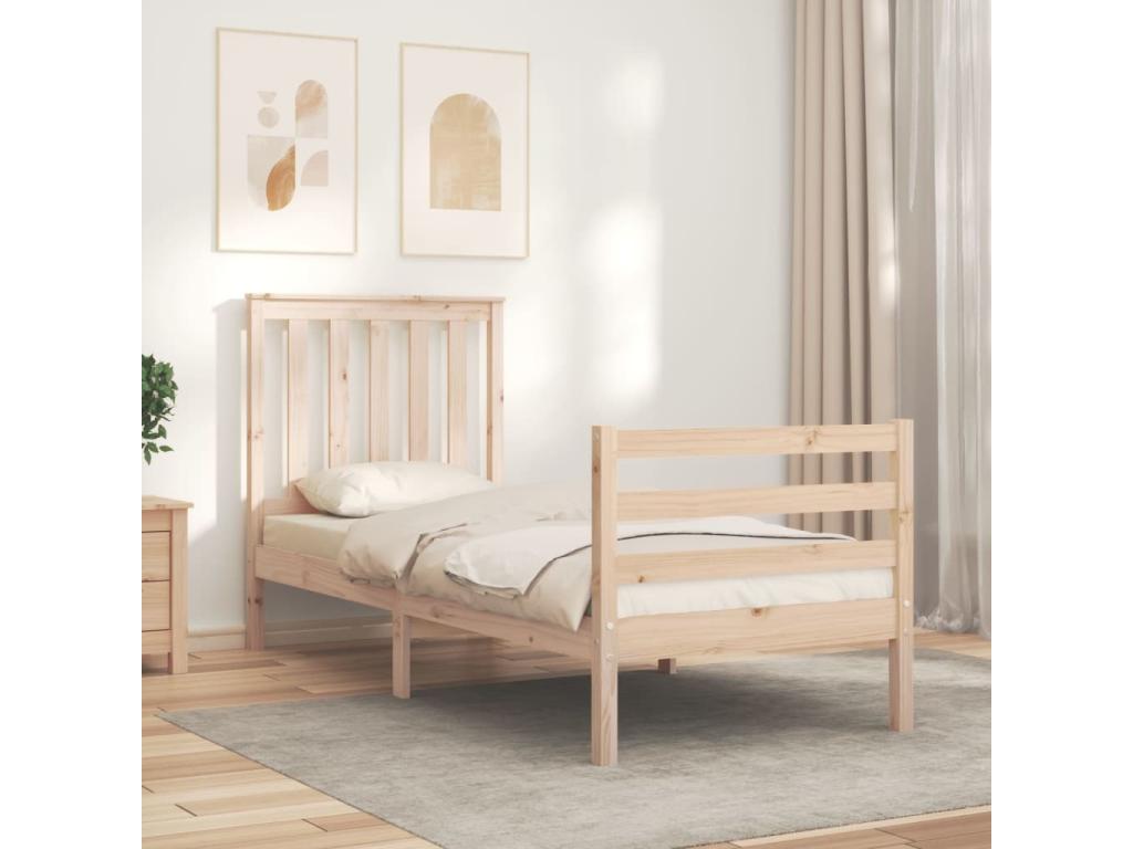 Bed frame with headboard, small, single, solid wood QJCF68903