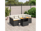 7-piece garden furniture set with cushions, black woven resin HSPD99438