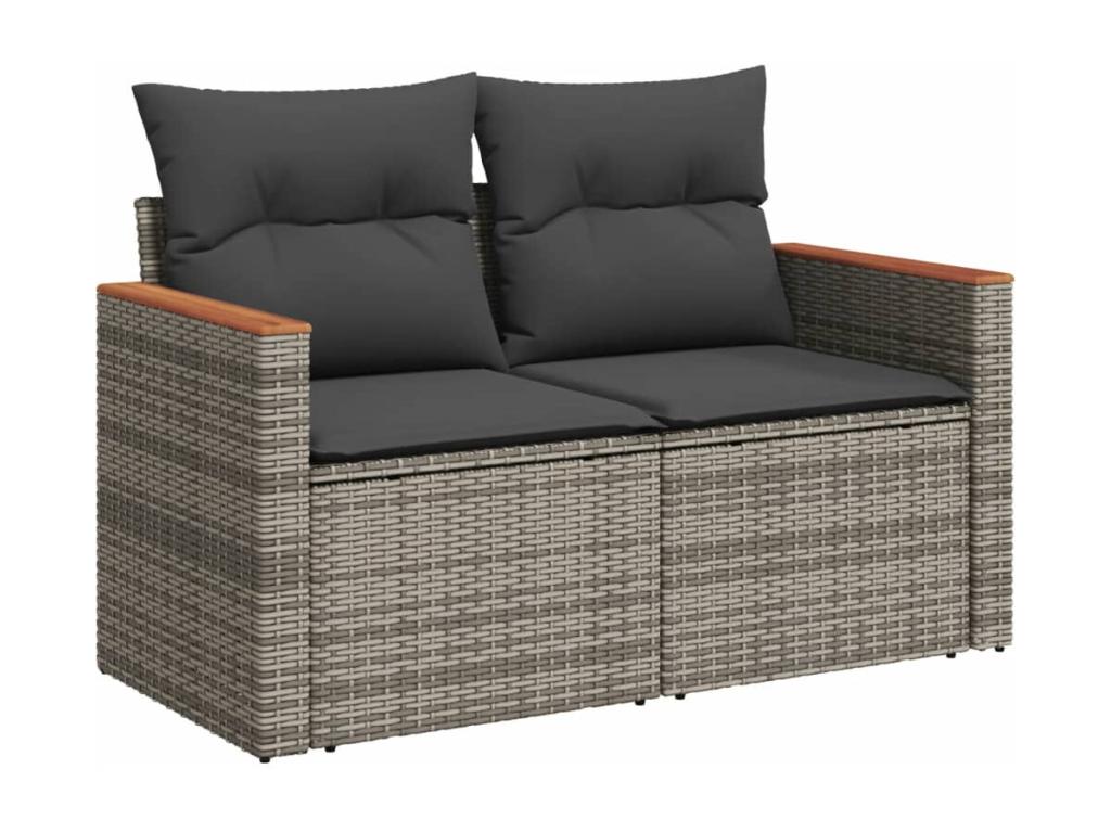 10-piece garden furniture set with cushions, grey woven resin HRMA77972