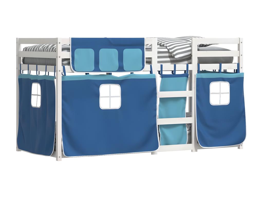 Bunk bed with blue curtains, 90x190 cm, solid pine wood, DMBT45016