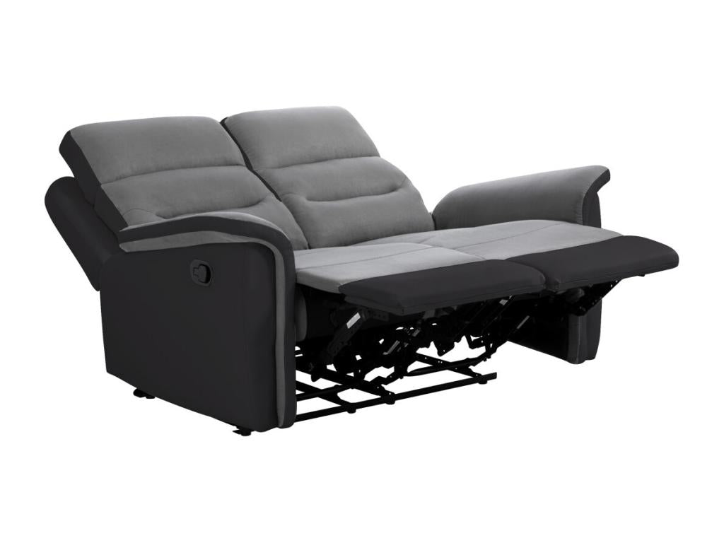 2-Seater Reclining Sofa in Microfiber and Faux Leather - Grey and Black - Elariva LINP78381