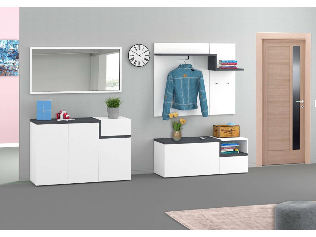 Lysvia entryway furniture, modern multifunctional storage unit for entry hall, Made in Italy, 120x30x100 cm, glossy white and slate, NOBW35610