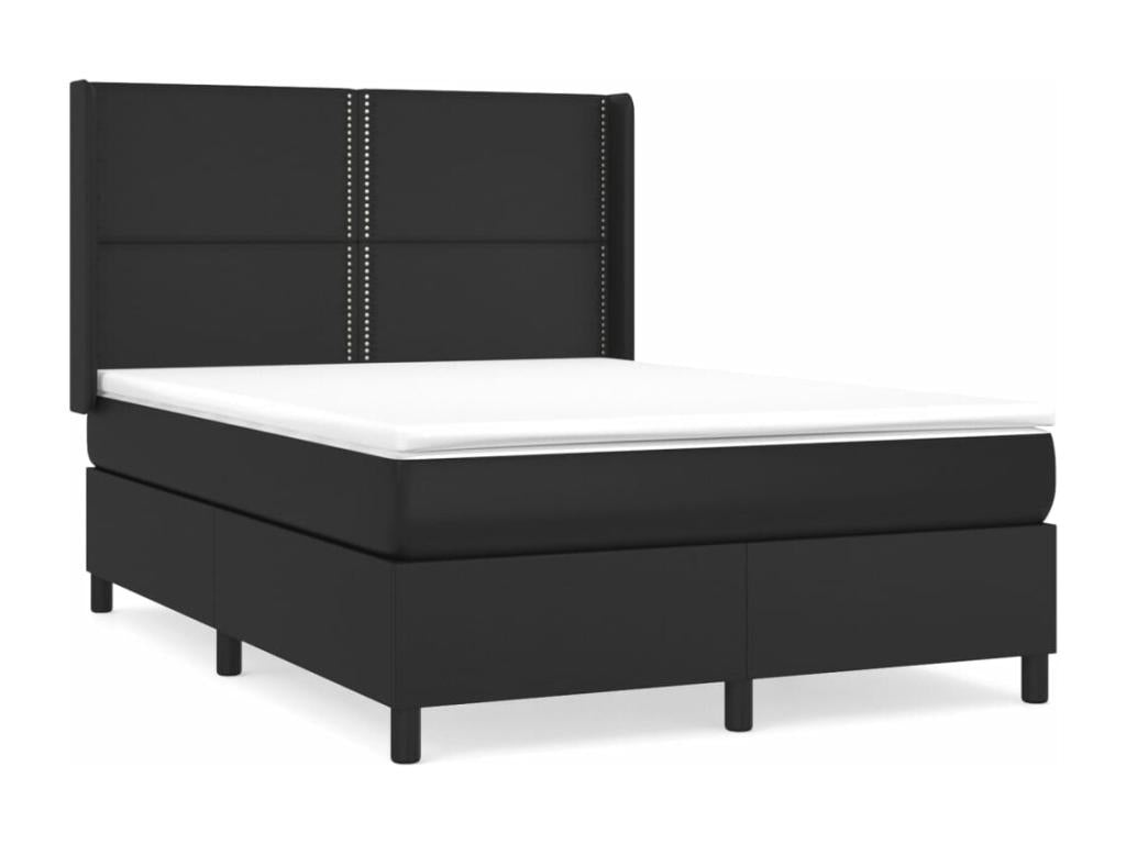 Bed base with mattress, black, 140x200 cm, faux leather, GQHG39038
