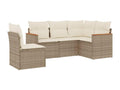 5-piece garden furniture set with cushions, beige woven resin XYFR72498
