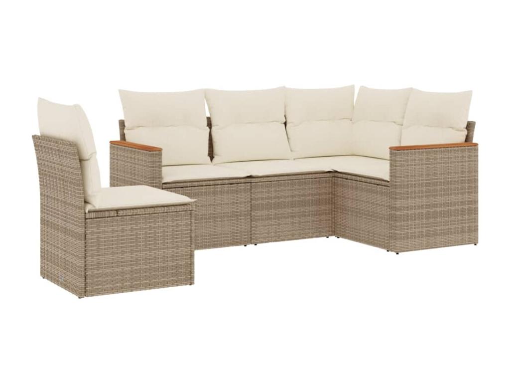 5-piece garden furniture set with cushions, beige woven resin XYFR72498