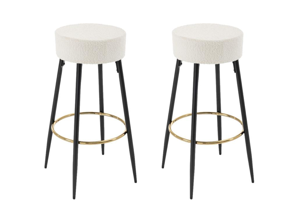 Set of 2 bar stools in bouclé fabric and black steel - White and Gold - Lysvia II QHMA64275