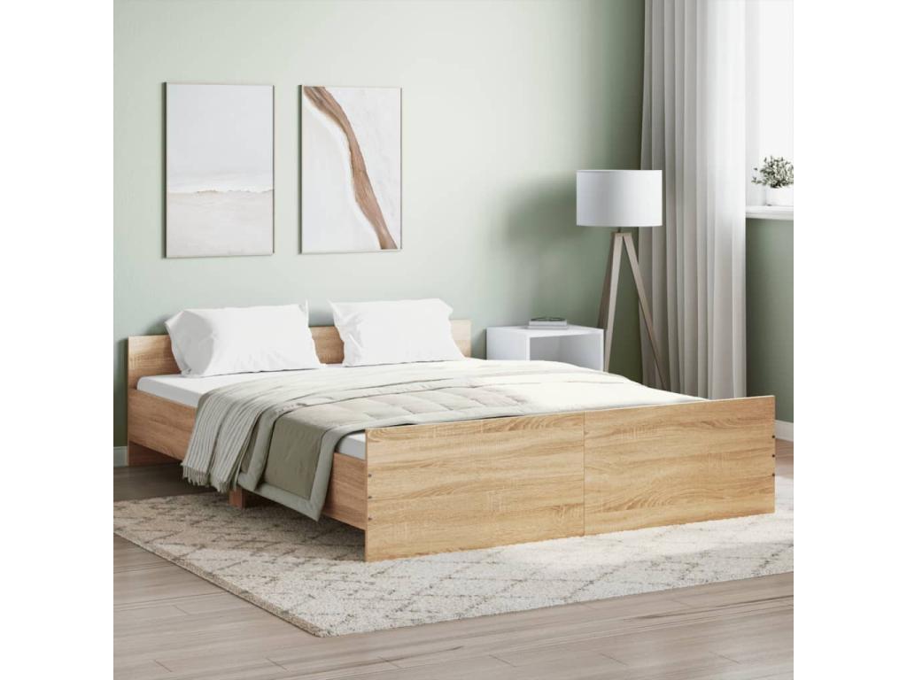 Lysvia oak bed frame with headboard and footboard, 160x200 cm, FSUP49177