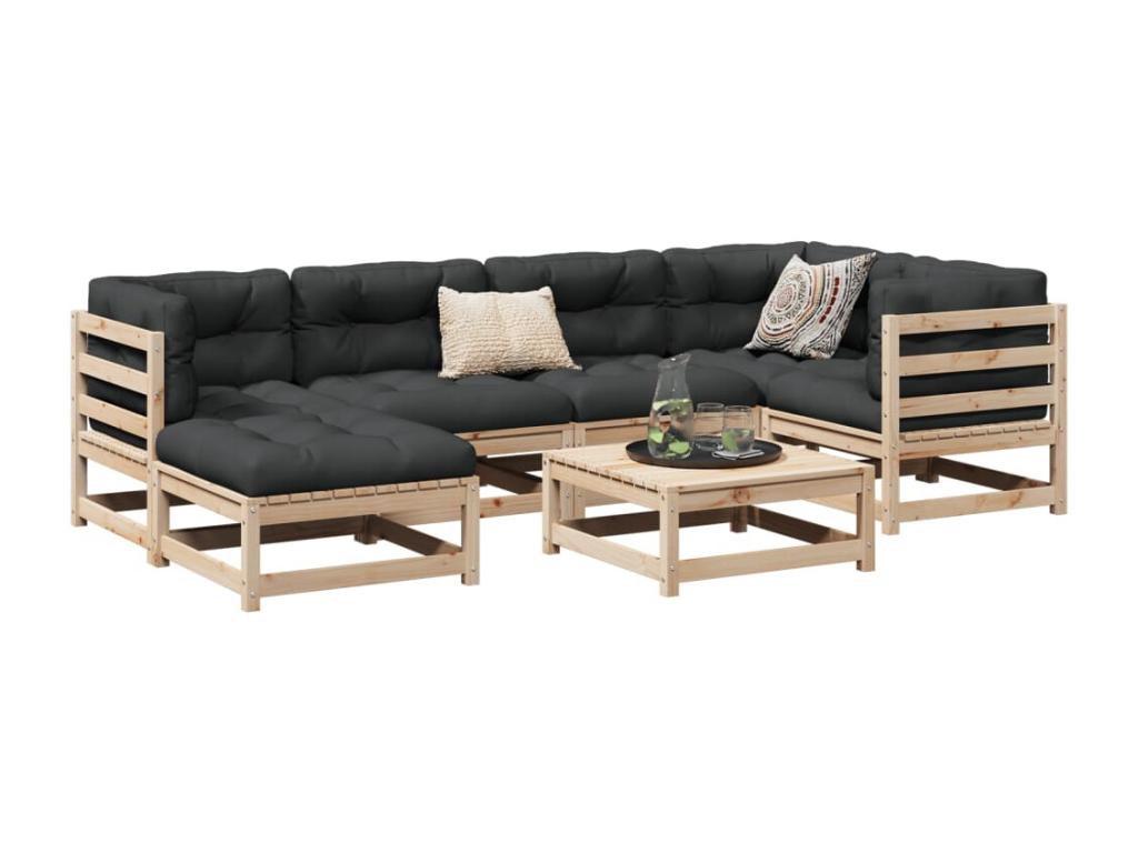 7-piece garden furniture set with cushions, solid pine wood LUSJ45197