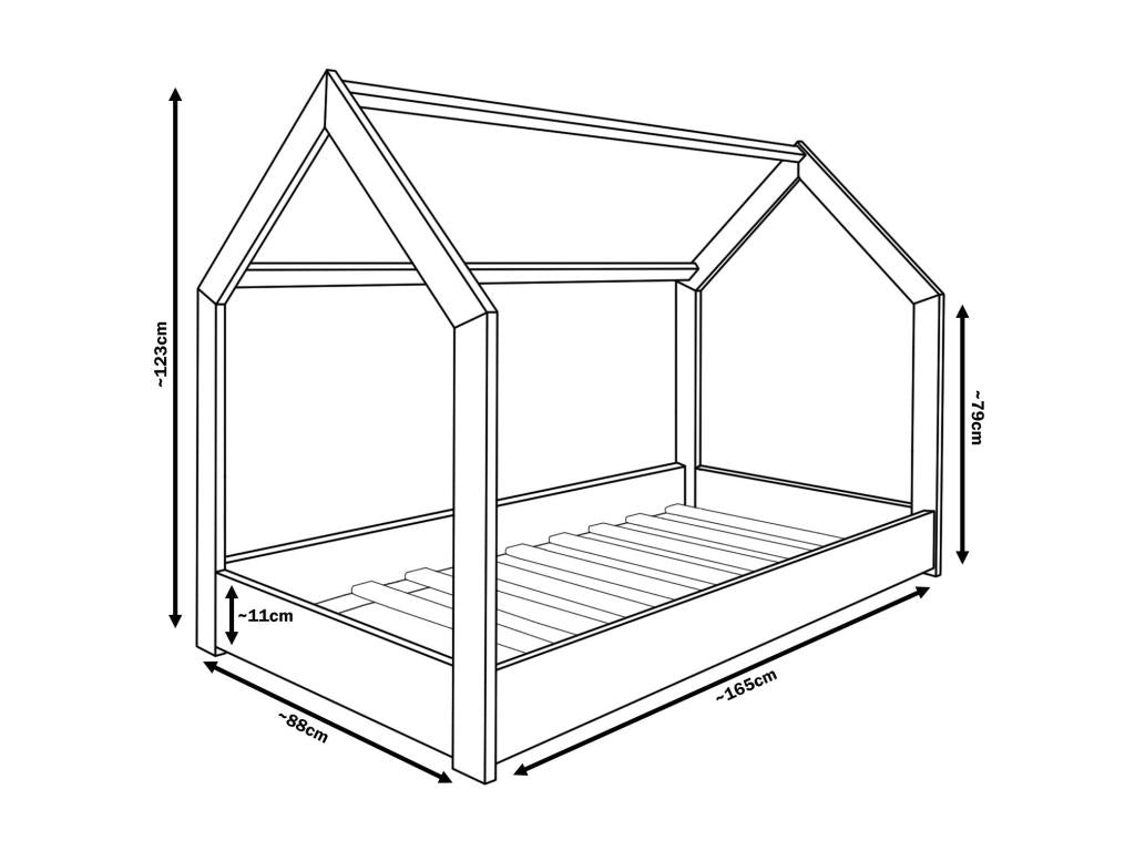 Children's 2-in-1 House Bed/Playhouse in Natural Wood 160x80 cm - White JAJK37634