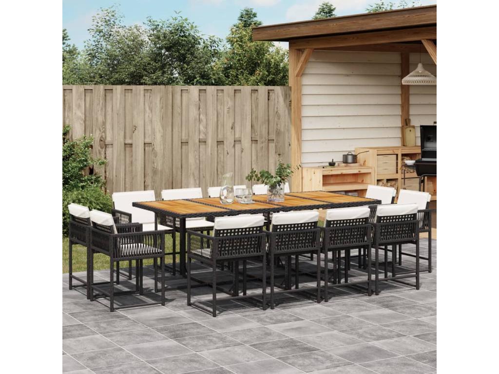 13-piece garden dining set with cushions, black resin wicker ULTQ62026
