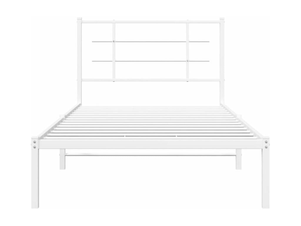 Metal bed frame without mattress and white headboard 100x190 cm UPRB89930