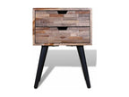 Elariva WQXA49930 Bedside Table with 2 Drawers, Light Recycled Teak and Black Metal Legs