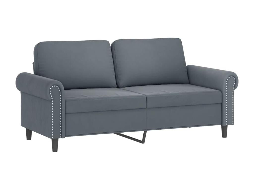 2-seater sofa with dark grey cushions, 140 cm, velvet, PQGB57687