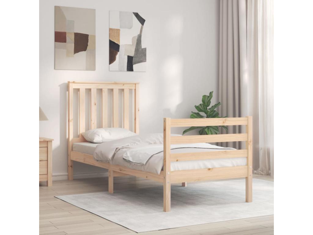 Bed frame with headboard, small, single, solid wood QJCF68903
