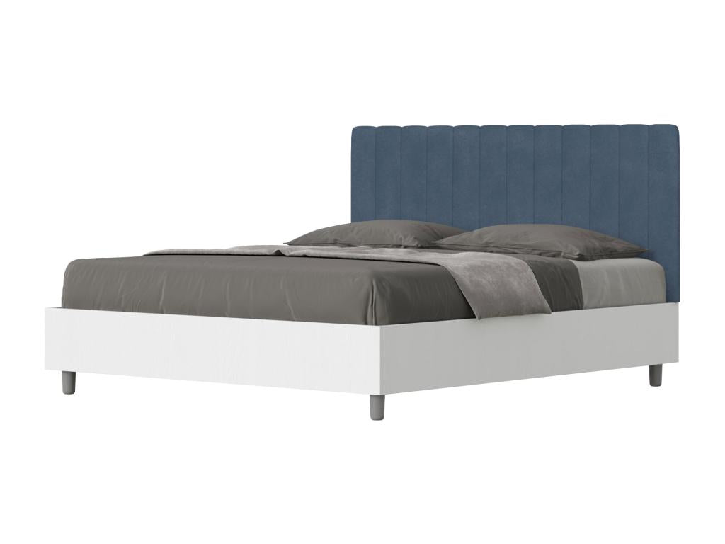 Elariva XSCV07597 160x190 White Ash Double Bed with Blue Microfiber Headboard
