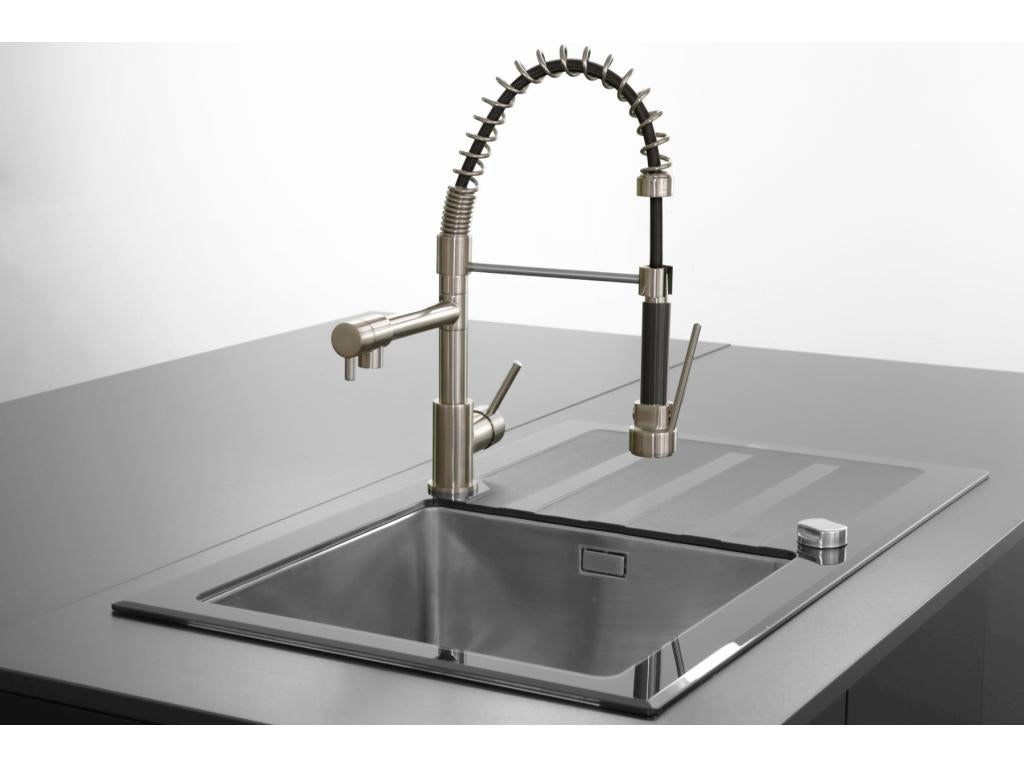Big Lysvia kitchen mixer tap with pull-out spray, stainless steel style - Lysvia VXVC40637