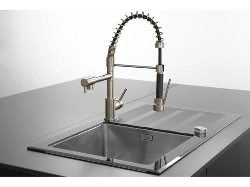Big Lysvia kitchen mixer tap with pull-out spray, stainless steel style - Lysvia VXVC40637