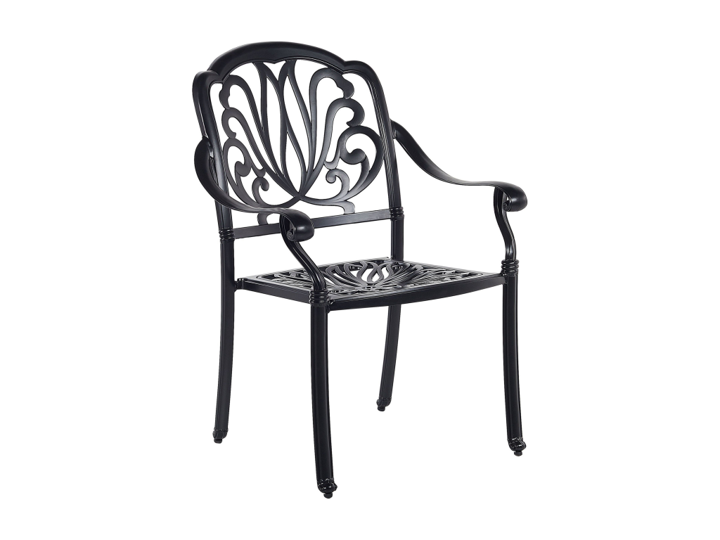 Set of 4 garden chairs with cushions, black metal, OYSR45970