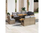 9-piece garden furniture set with cushions, beige woven resin, Lysvia ABSJ17780