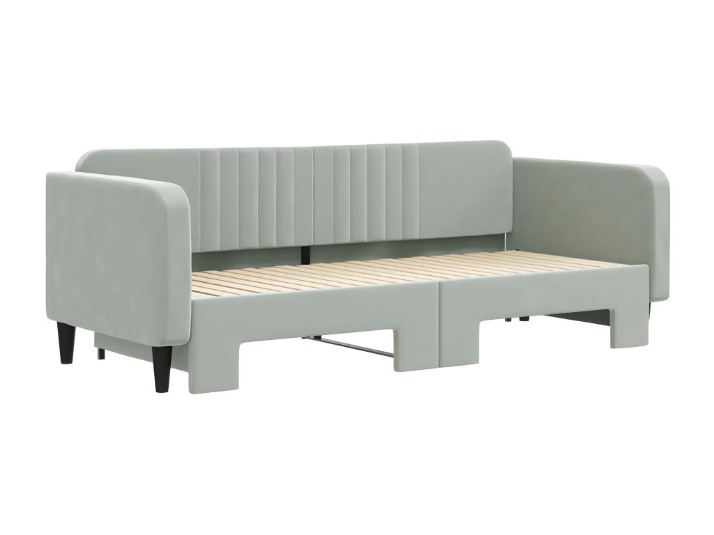 Daybed with pull-out bed, light grey, 90x200 cm, velvet, NDJK77679