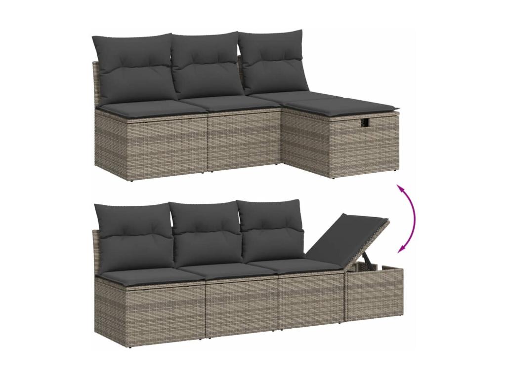 7-piece garden furniture set with cushions, grey woven resin YNMY56617