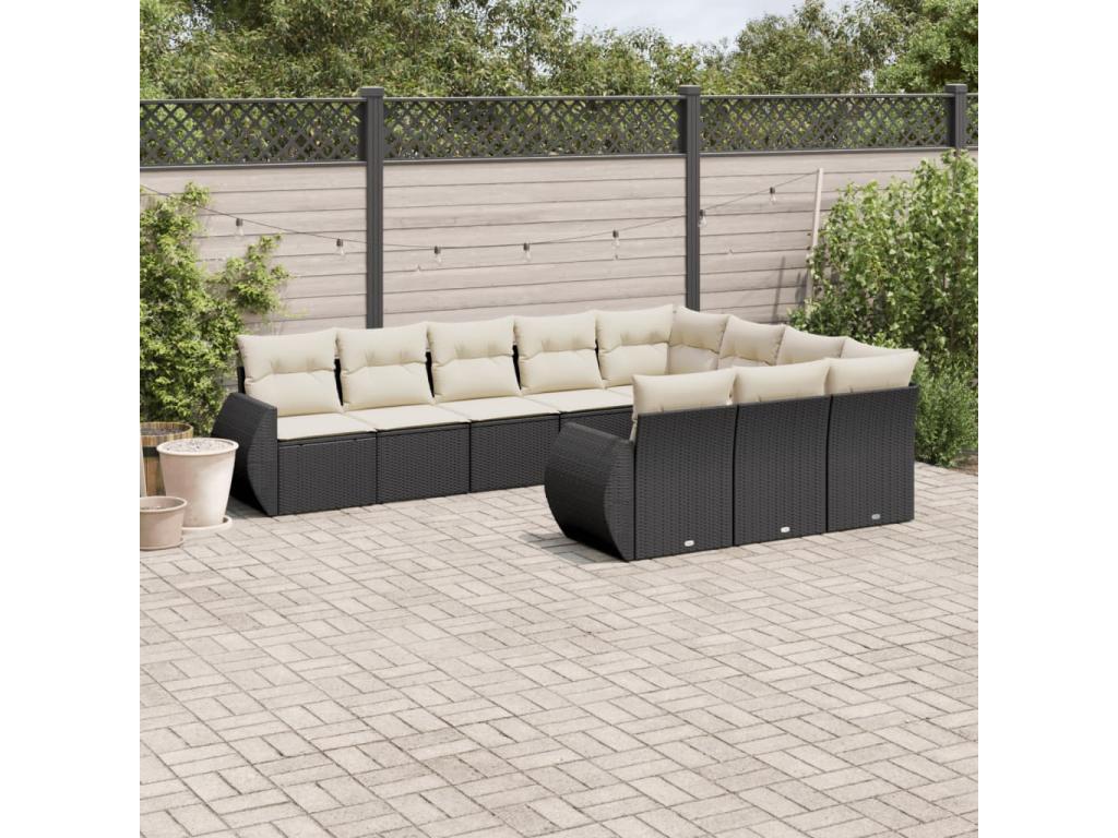10-piece garden furniture set with cushions, black woven resin LFTS84316