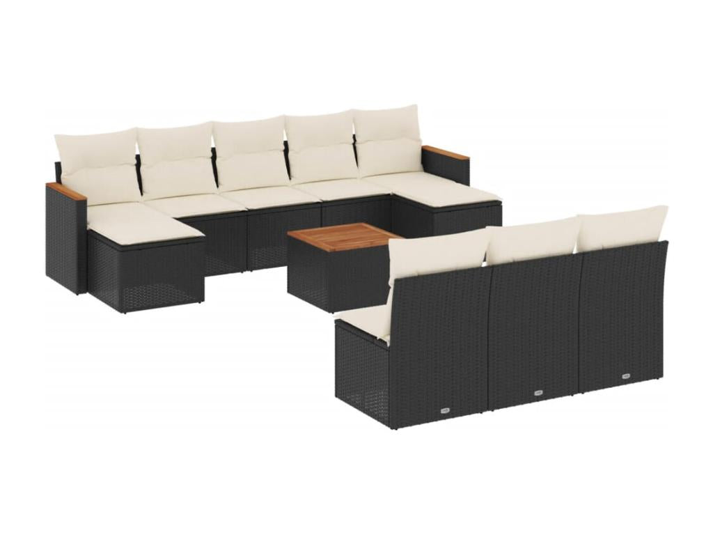 11-piece garden furniture set with cushions, black woven resin LYUW56200