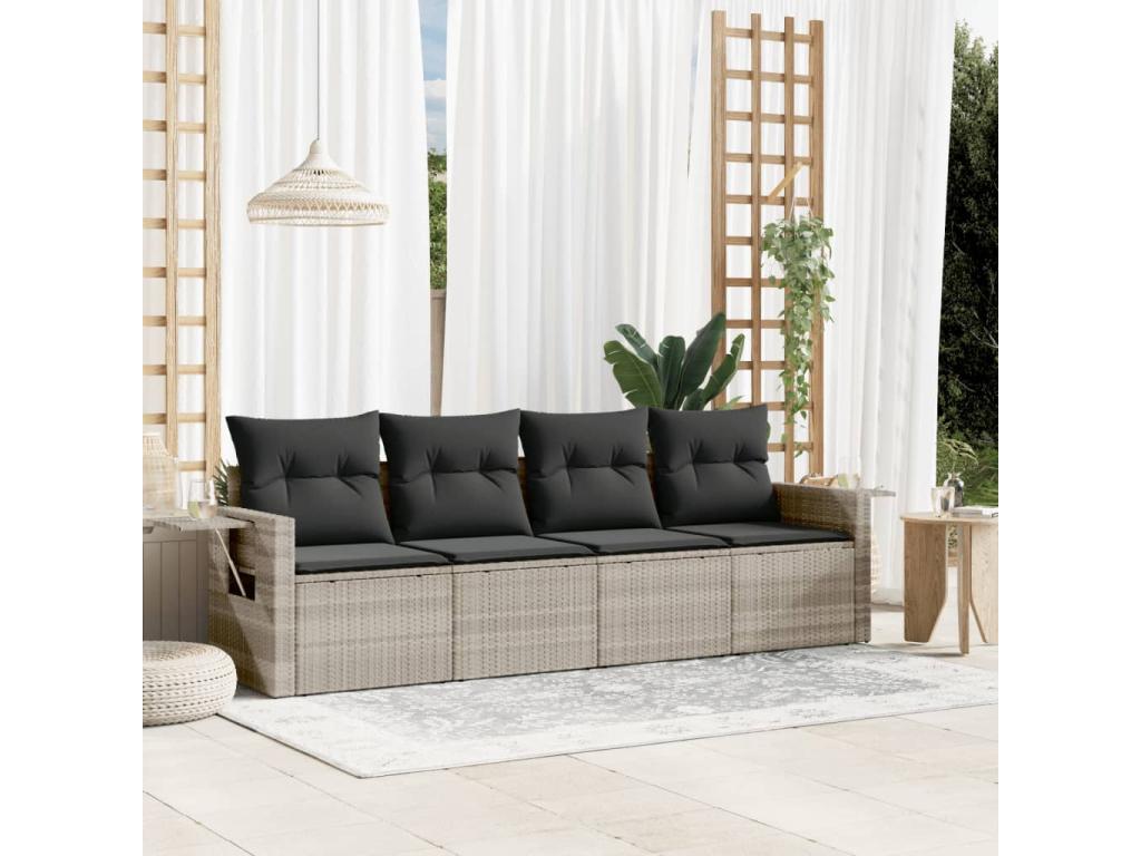 4-piece garden furniture set with light grey cushions, woven resin QLSA64211