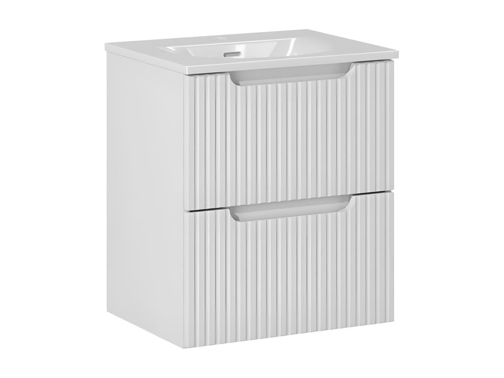 Lysvia White GWTD81096 Single Vanity Unit with Built-in Sink, 50cm, 2 Drawers