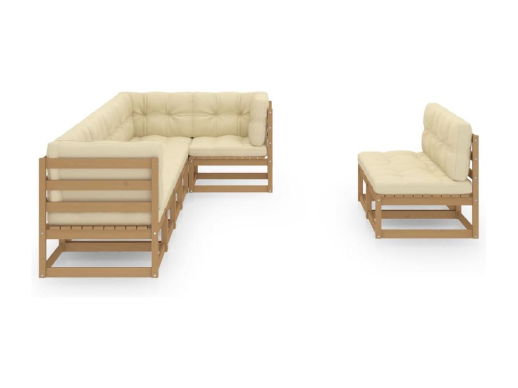 8-piece garden furniture set with cushions, solid pine wood KMDC49593