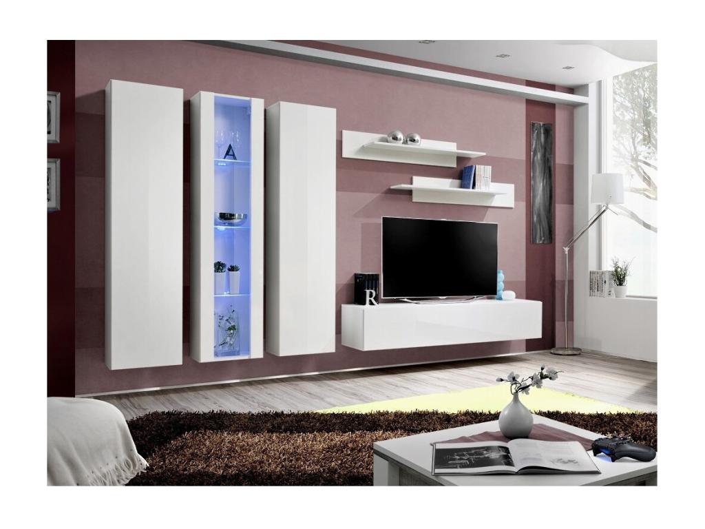 FLY C4 TV unit, glossy white design - Modern and trendy wall-mounted unit for your living room LEJB51443
