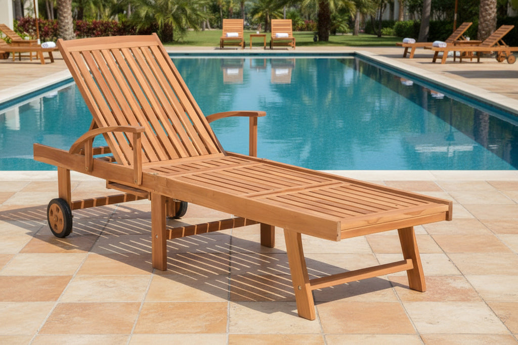 Set of 2 sun loungers with table and cushion, solid teak wood SHHX53906