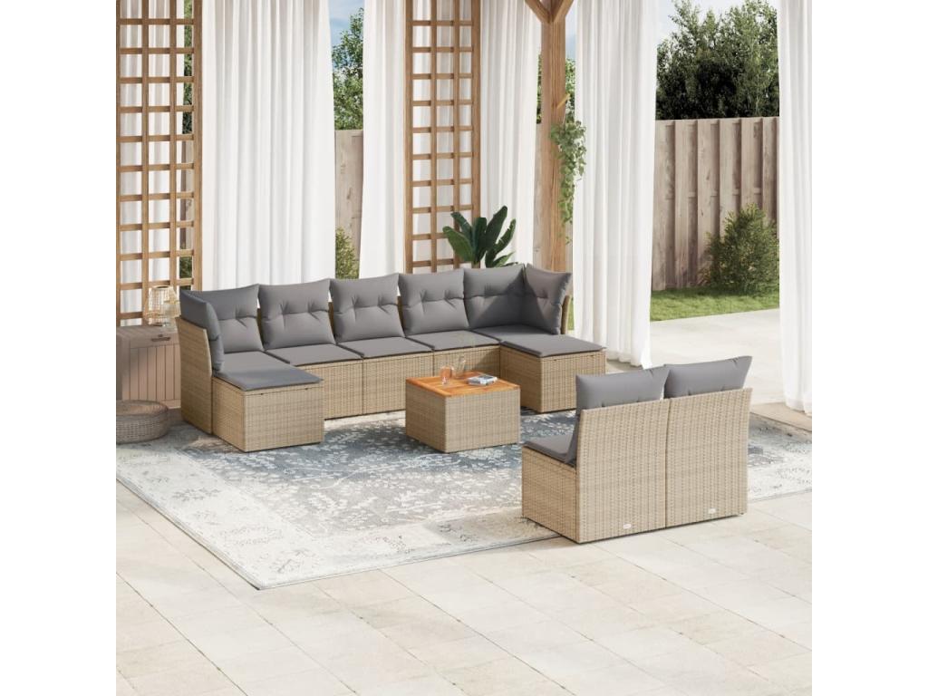 10-piece beige woven resin garden furniture set with cushions BOQG21455