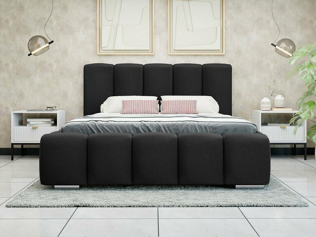 Lysvia 106 Double Black Bed 160x200 Upholstered Slatted Base 180x222x112cm BEVZ66539