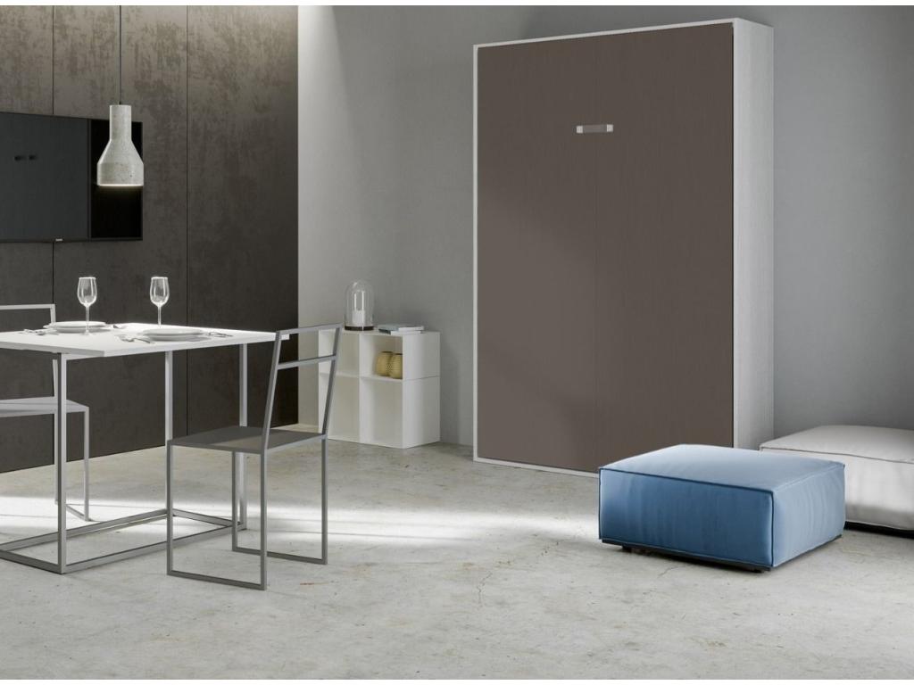 Vertical wall bed in white ash with brown door, 120x190 cm, VHGP82963