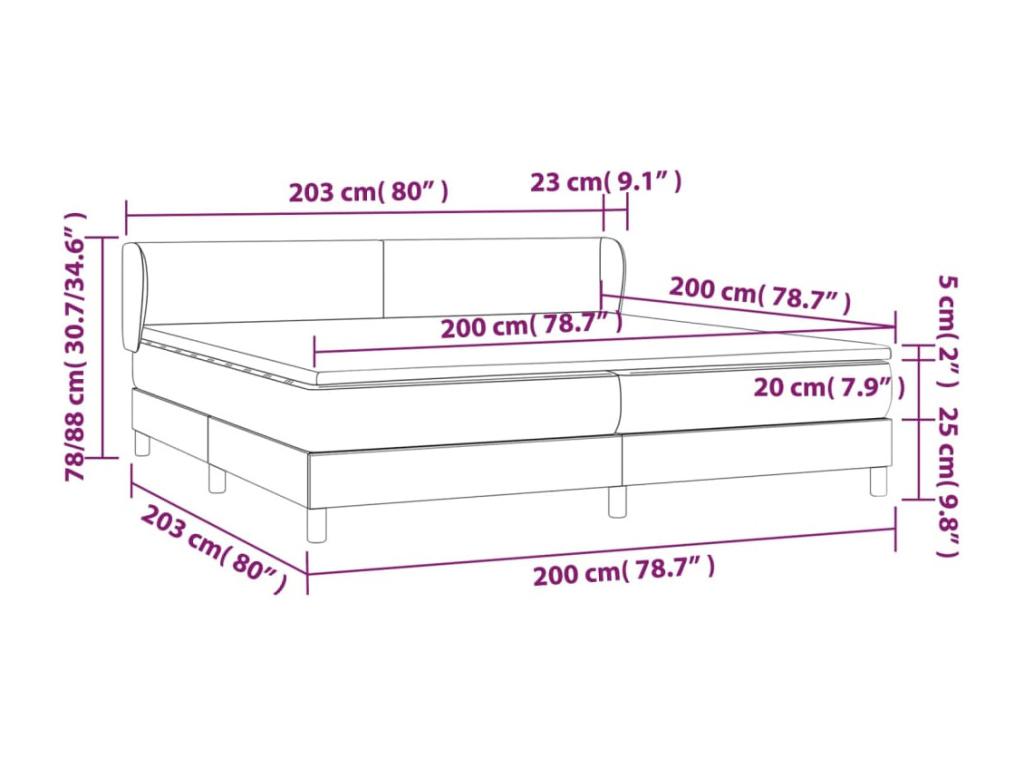 Upholstered bed base with 200x200 cm mattress, fabric ZZDP75685