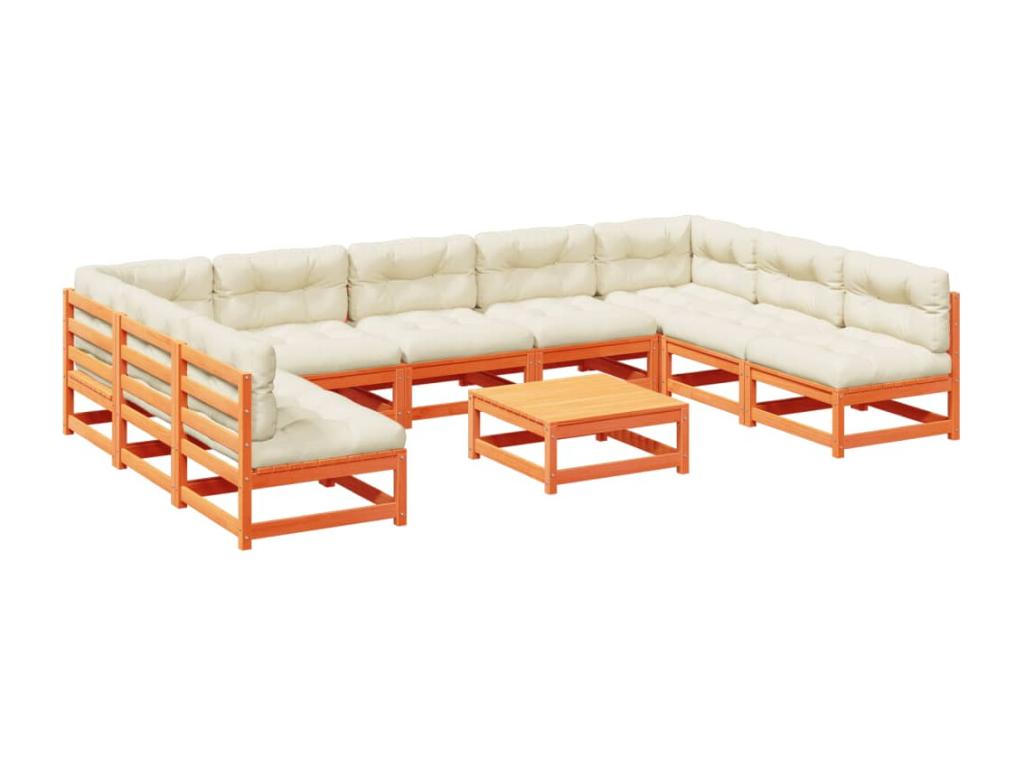 10-piece garden furniture set with cushions, brown wax finish, solid pine wood SQTS21982