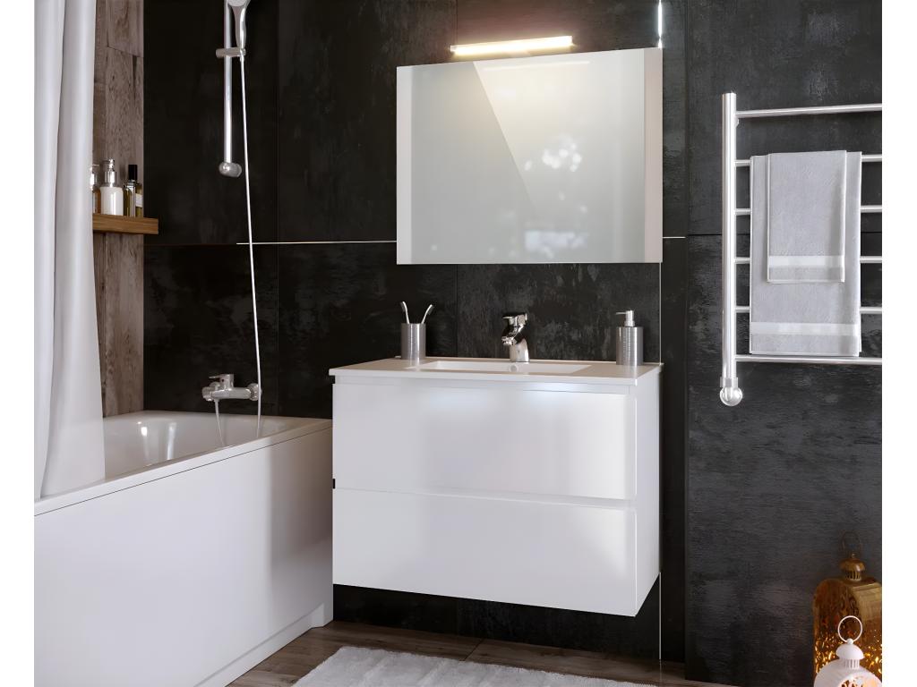 Bathroom cabinet in glossy white particleboard - Length 80 x Depth 45 x Height 85 cm XSAO33775