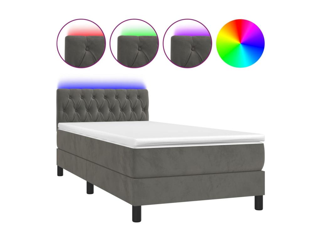 Upholstered bed base and mattress with LED lighting, Dark Grey, 90x200cm, Velvet, VZRE79554