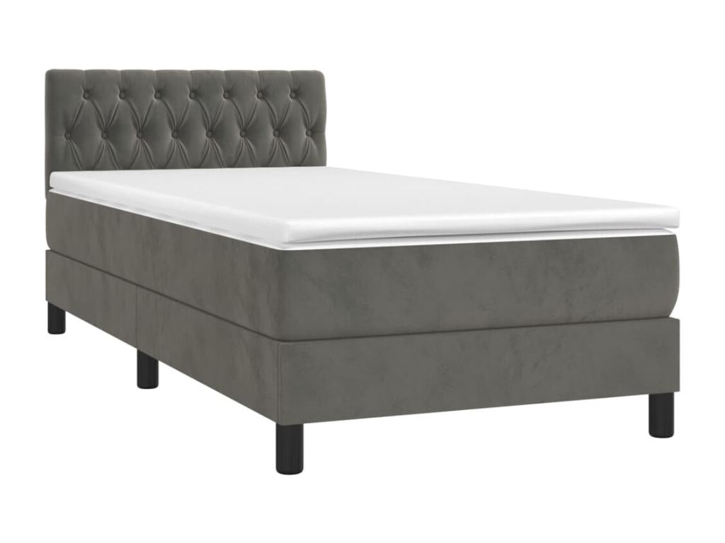 Upholstered bed base and mattress with LED lighting, Dark Grey, 90x200cm, Velvet, VZRE79554