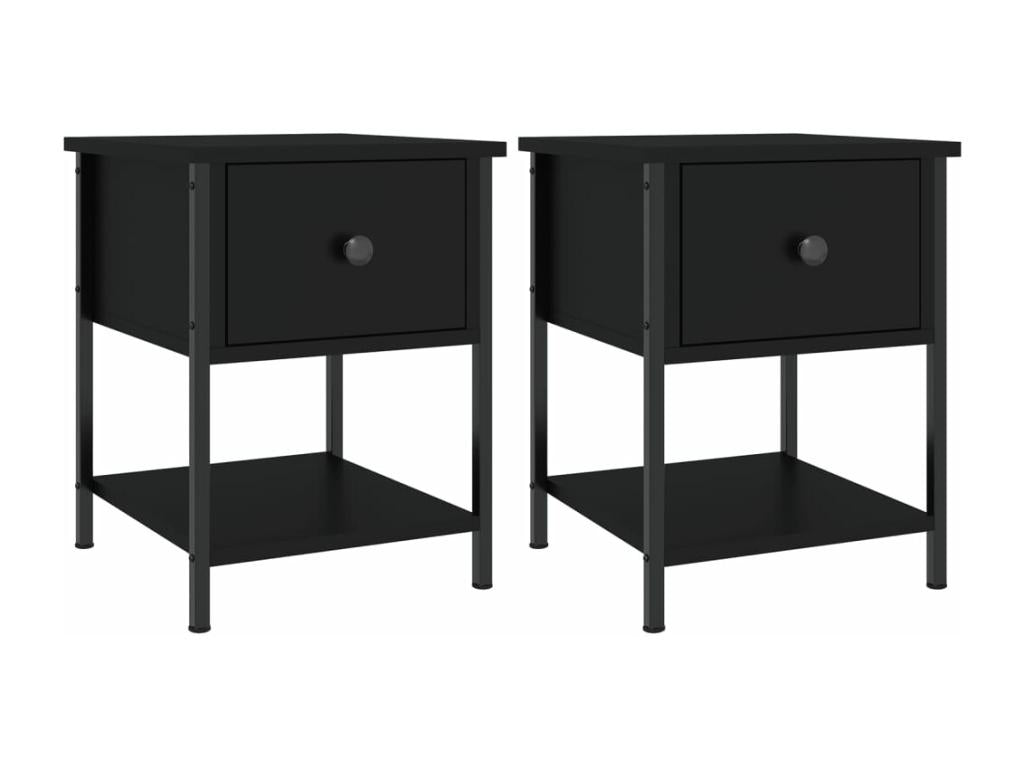 2-piece black bedside tables, 34x35.5x45 cm, engineered wood, PVWR61995