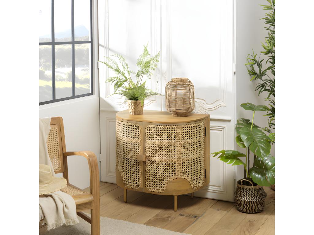 Lysvia - Brown 2-door sideboard in mango wood and caning with gold metal legs MGGT26753