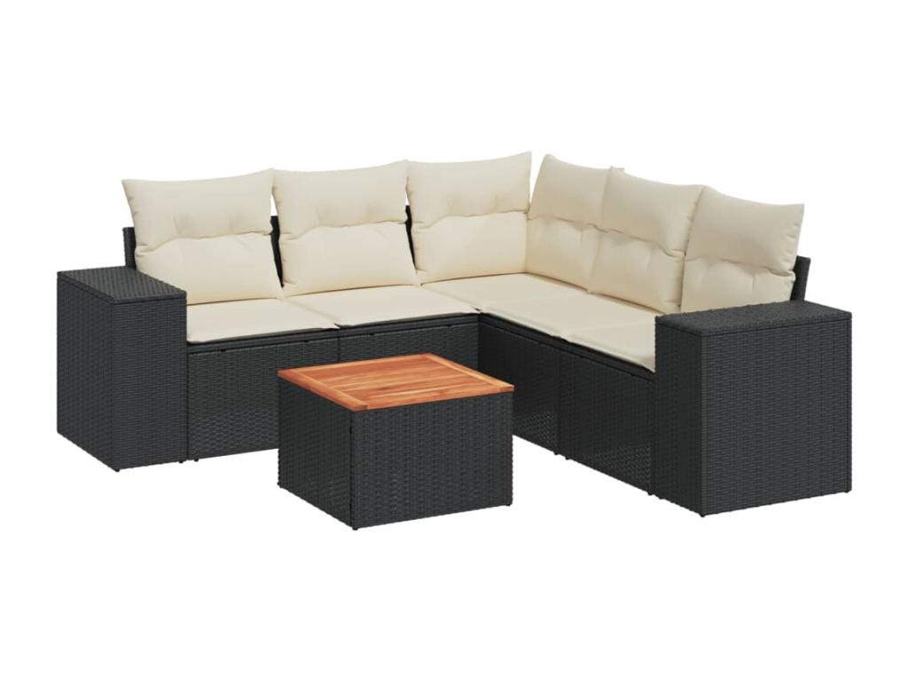 6-piece garden furniture set with cushions, black woven resin PQCH01822