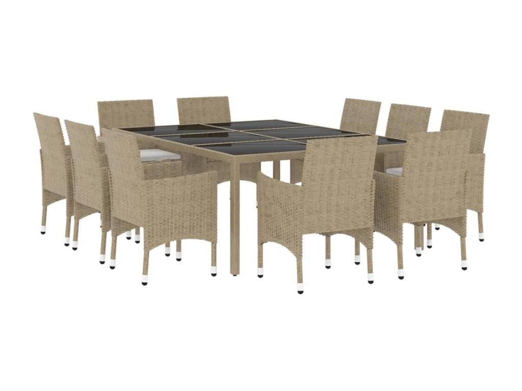11-Piece Garden Dining Set, Wicker Resin, Beige WWZR83542