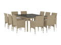 11-Piece Garden Dining Set, Wicker Resin, Beige WWZR83542