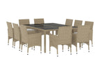11-Piece Garden Dining Set, Wicker Resin, Beige WWZR83542