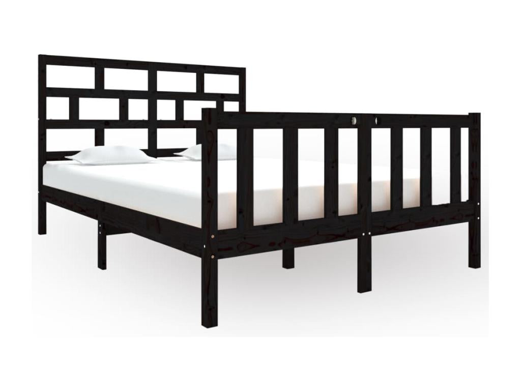 Black bed frame, solid pine wood, 135x190 cm, double, LMGL85164