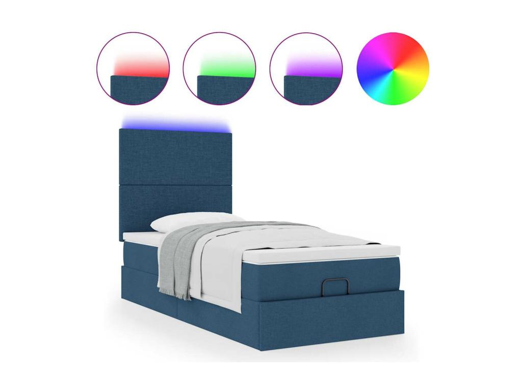 Ottoman bed frame with blue mattress 90x190 cm fabric ZLZF69870