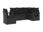 5-piece garden furniture set with cushions, black wicker resin KWMT87006